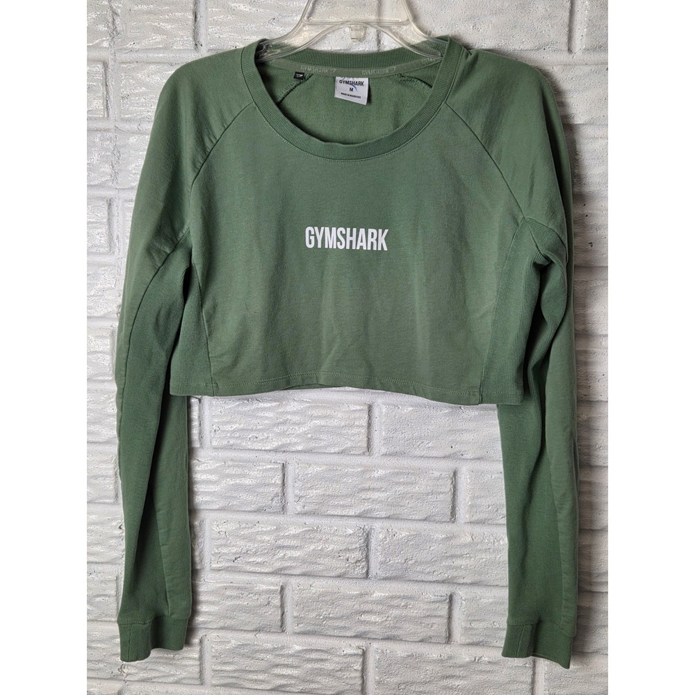 Gymshark Crop Sweatshirt Women's size Medium Green Cotton Blend Stretch